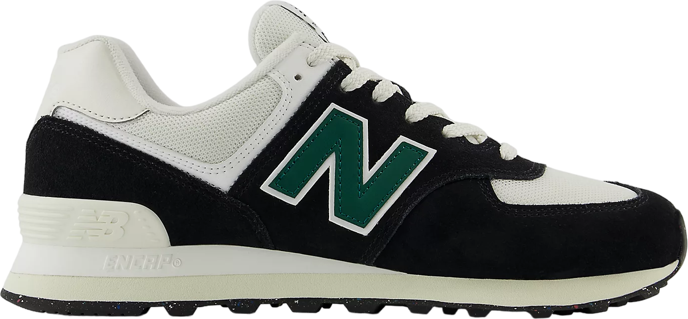 New Balance 574  Black White Marsh Green 